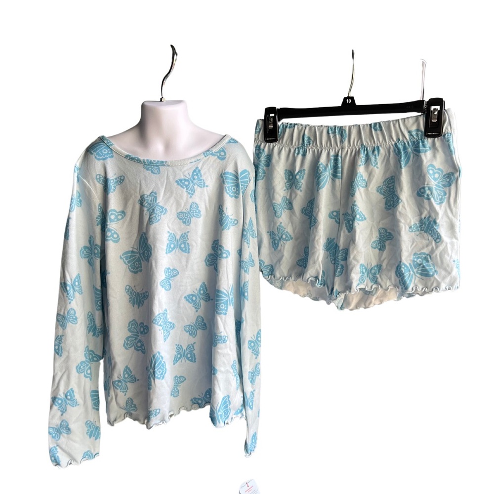 Cat & Jack 2 Piece Girl Pajama Set With Blue Butterflies XL 14